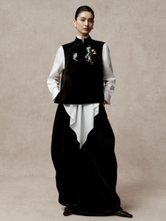 【JOJO官方授权】LA MAISON JADE玉琼黑色手工钉珠丝绒马甲