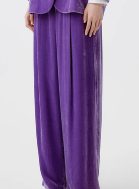 【JOJO官方授权】LAMAISONJADE 玉琼2025紫色丝绒阔腿裤