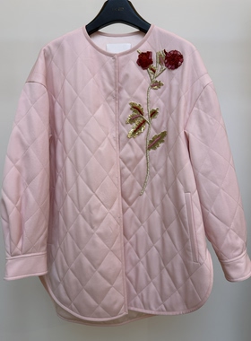【娇娇官方授权】LAMAISONJADE玉琼粉色菱格钉珠外套