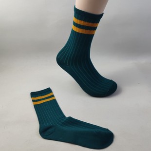 袜子女中高筒潮款二道杠百搭女袜春秋季高腰长袜棉混学院风袜子