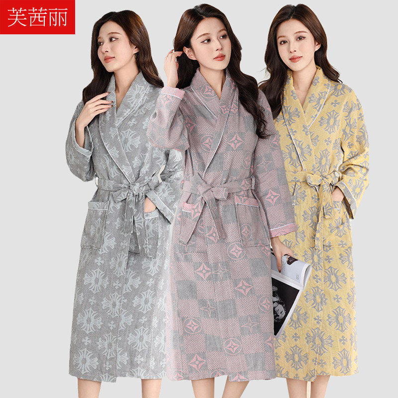 超柔软100%纯棉双层纱布睡袍女强吸水无静电速干浴袍四季浴衣睡衣