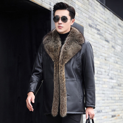 真皮皮衣男绵羊皮皮毛一体外套