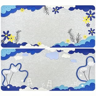 蓝色系简约边框边条小学黑板报花朵主题墙毛毡材料墙贴装饰壁饰