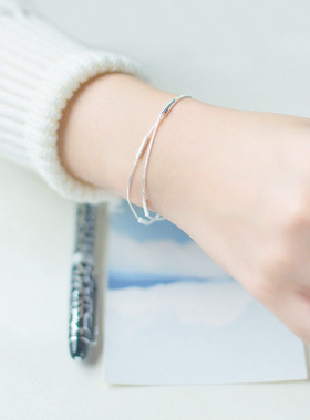 S925纯银双层手链学生简约小众甜美精致饰品七夕礼遇季送女友礼物