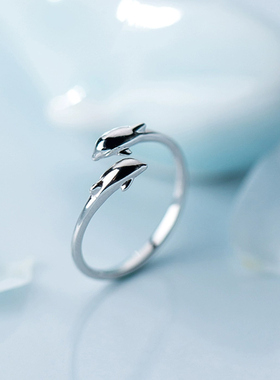 余生有你戒指女款s925纯银闺蜜指环小海豚鲸鱼饰品送女友生日礼物