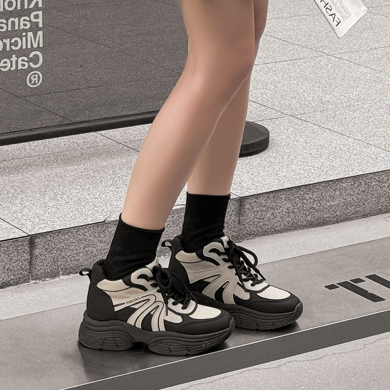 富丽2025冬厚底老爹鞋女增高运动休闲鞋撞色系带松糕底女鞋578-60
