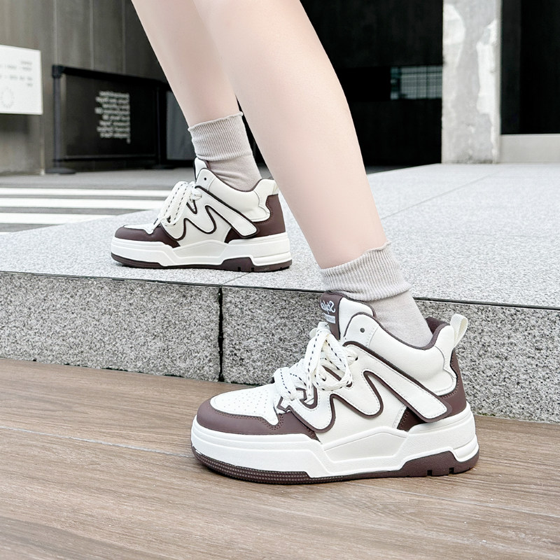 富丽休闲板鞋女鞋2023年秋冬新款真皮系带厚底单鞋时尚运动578-8