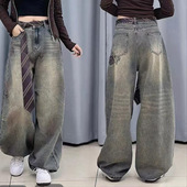 2025秋冬新款 玫瑰刺锈牛仔欧美风复古街头辣妹弯刀裤 8080