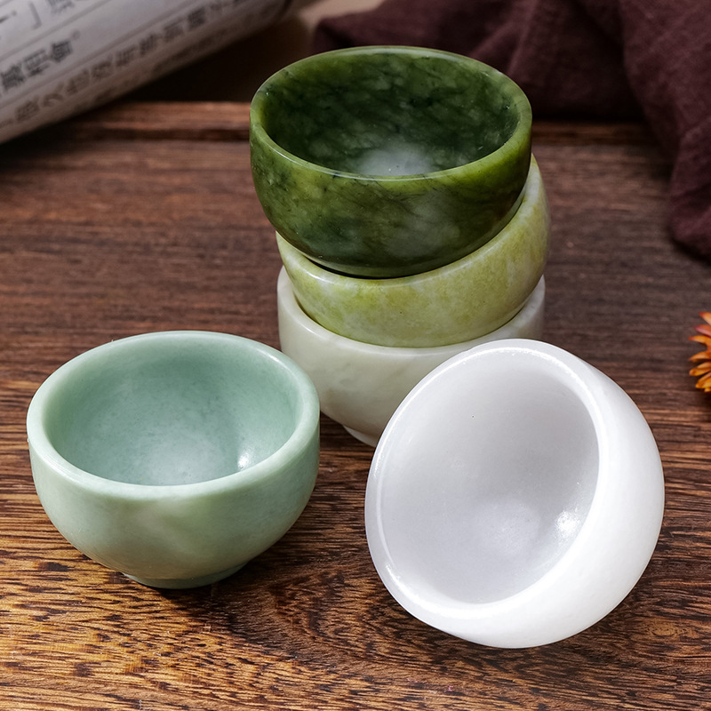 天然玉石原石茶杯玉石功夫杯白玉岫玉酒杯茶具功夫杯玉石杯子