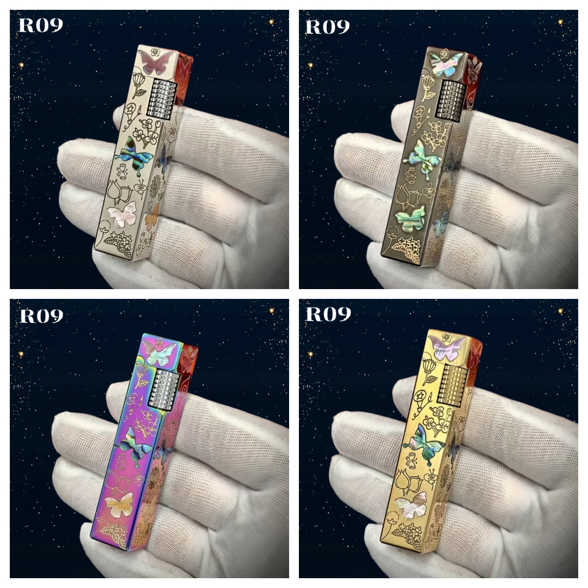 【祝融】R09长条小四方黄铜煤油打火机侧滑点火镶嵌收藏男士礼品