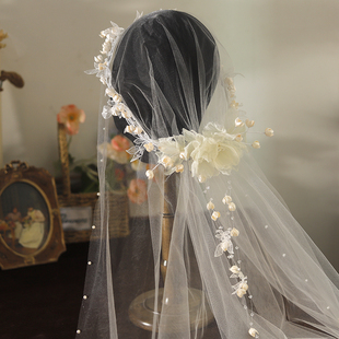 漫俪手工铃兰花蕾丝复古花环发箍头纱新娘婚纱跟妆旅游拍发饰韩式