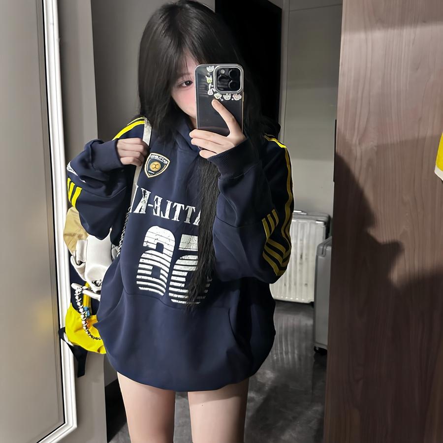 美式复古三条杠连帽卫衣