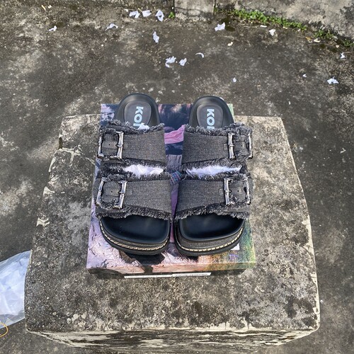 外贸大码欧美单松糕底皮带扣拖鞋女增高时尚复古牛仔布凉拖2025