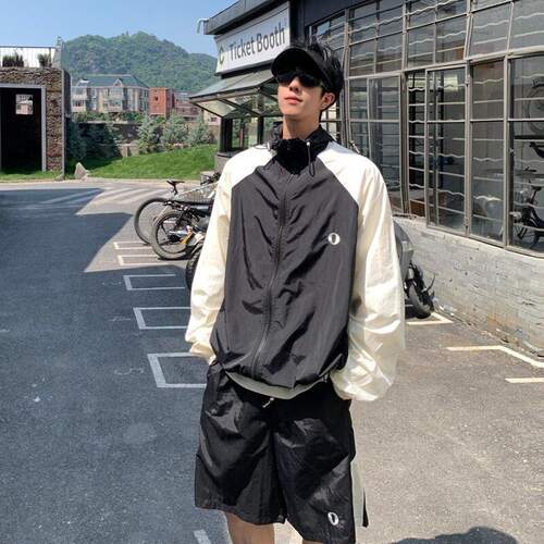 KUSEN 防晒服男时尚套装夏季薄款透气拼色夹克速干运动短裤两件套