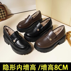 小金币内增高小皮鞋女2025年新款圆头厚底粗跟乐福鞋女单鞋小码33