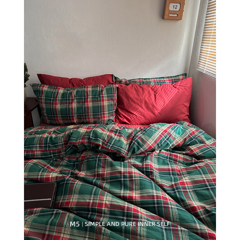 中古风美式复古格子全棉四件套