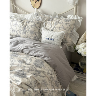 轻法式复古荷叶边花边全棉床上四件套纯棉床单被套床笠床品三件套