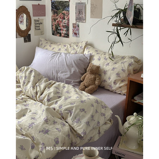 梦露韩国复古田园碎花全棉床上四件套纯棉床单床笠被套床品三件套