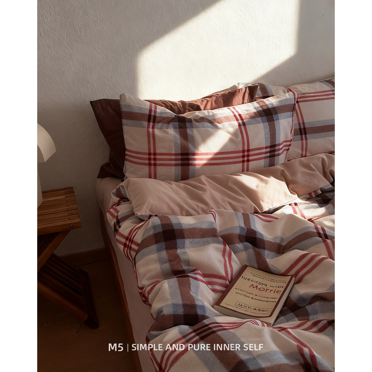 英茶红格/冬季复古英伦保暖50s全棉磨毛床上四件套纯棉床笠款床品