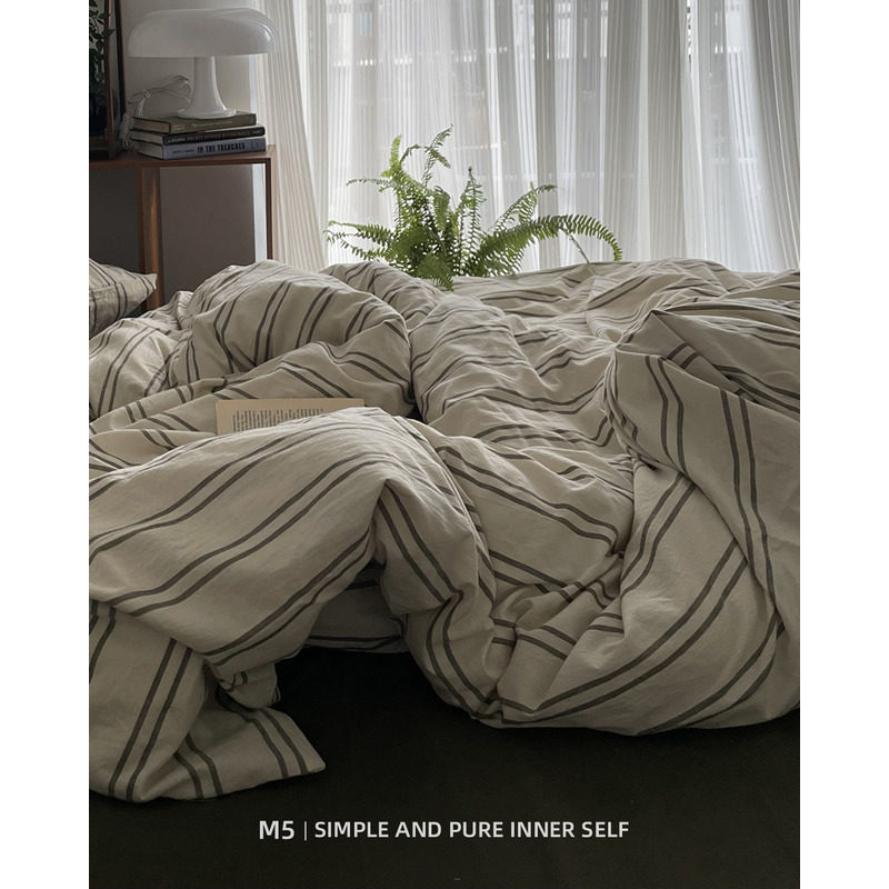 中古风条纹全棉纯棉单个被套双人200x230单独单件150x200单人被罩