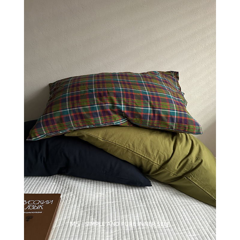 复古格子单品搭配纯棉全棉枕套