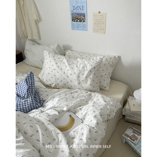 文艺素雅小清新韩国小碎花全棉床上四件套纯棉床单床笠款被套床品