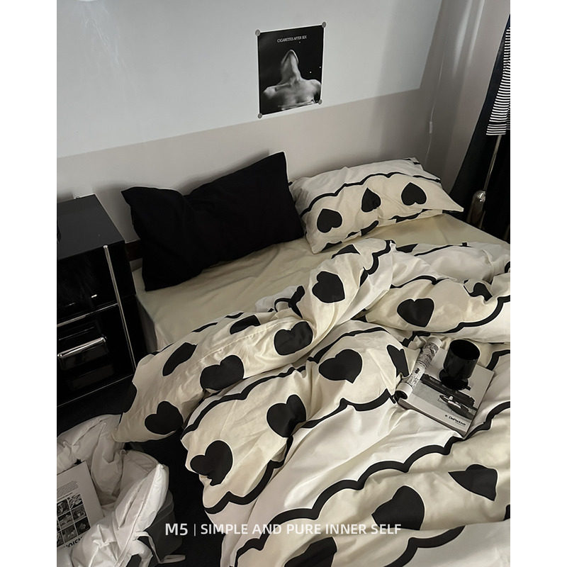 ins韩式少女心简约纯棉床上四件套100全棉床单被套床笠床品三件套