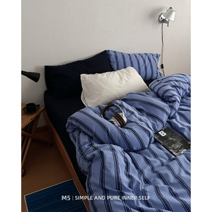 复古条纹100全棉纯棉床上四件套床笠床单被套床品三件套床上用品