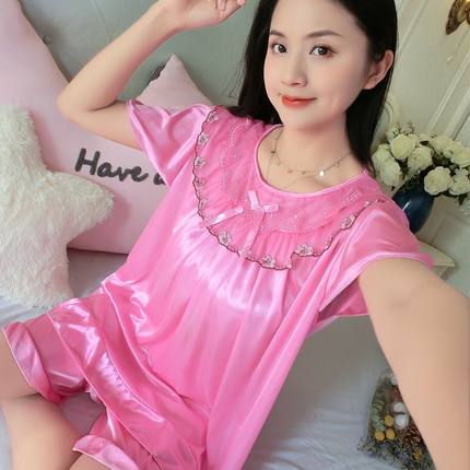 纯欲风睡衣女士夏季冰丝薄款蕾丝花边性感诱惑短袖短裤家居服套装