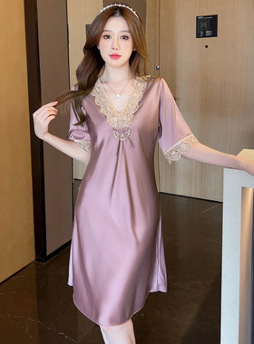 睡衣女夏天短袖性感冰丝睡裙
