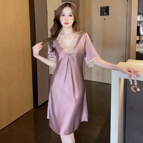 睡衣女夏天短袖性感冰丝睡裙