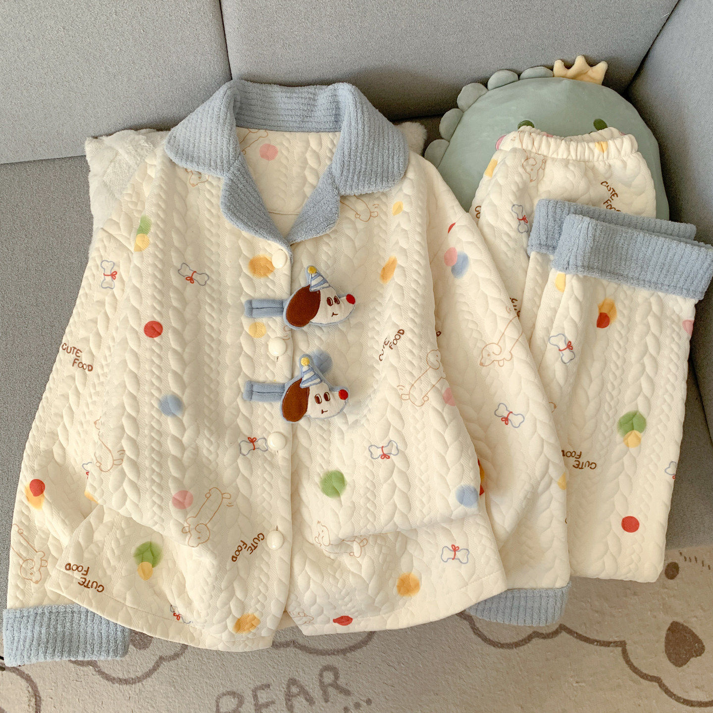 可爱小狗网红ins睡衣女秋冬季长袖空气棉夹层加厚保暖家居服套装,女士内衣/男士内衣/家居服,睡衣/家居服套装,淘宝优惠券,粉丝福利购,淘宝优惠卷