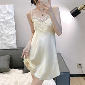 睡衣女士夏季 冰丝蕾丝镂空性感吊带学生高级感两件套春秋睡裙 薄款