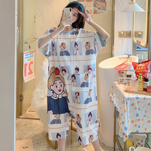 防走光家居服 连体裙子睡裙女夏季 睡衣纯棉短袖 薄款 宽松可爱连体裤