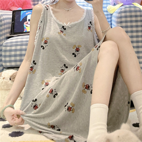 夏季纯棉吊带胸垫睡裙可外穿