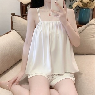 吊带少女性感睡衣2025年夏季 纯棉薄款 甜美棉麻纱布纯欲家居服套装