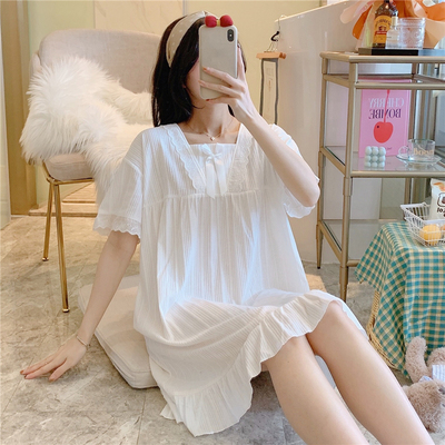 带胸垫睡衣女夏季短袖纯棉一体