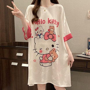 睡裙女夏季冰丝2026新款薄款短袖可爱孕妇睡衣少女士大码夏天KT猫