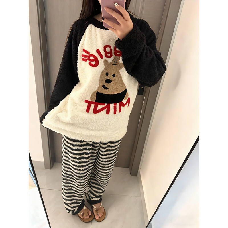 睡衣女冬天网红ins风半边绒套装