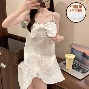 可爱大蝴蝶结家居服 睡裙夏女冰丝绸甜美公主风性感吊带睡衣女夏季