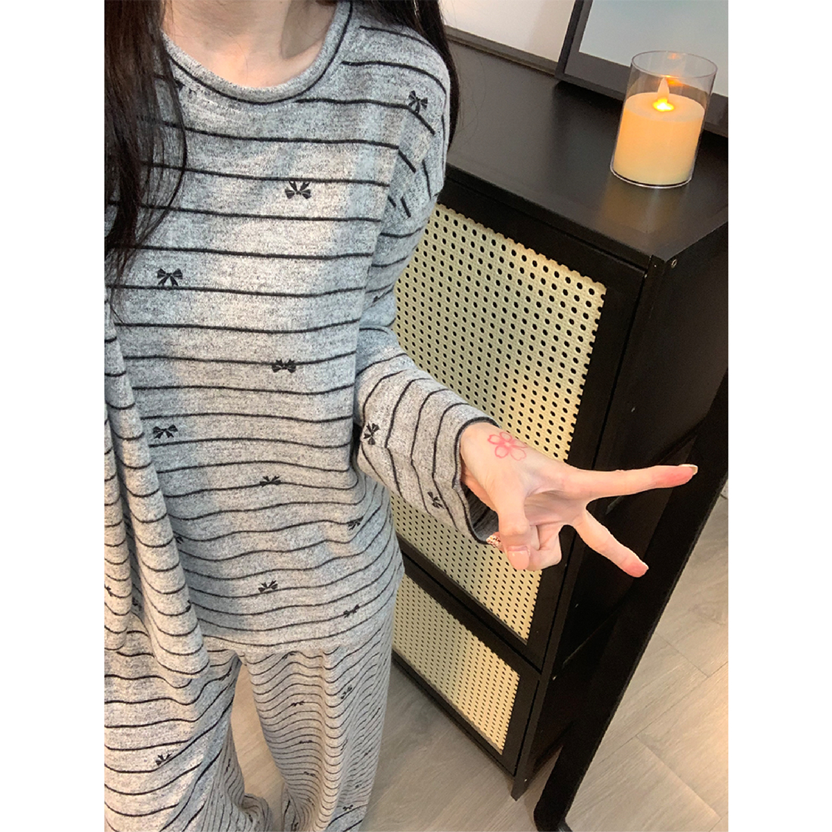 德绒睡衣女春秋冬季高级感条纹