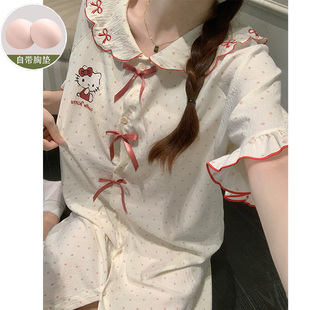 2025新款 HelloKitty睡裙女士带胸垫公主风夏季 家居服短袖 睡衣薄款
