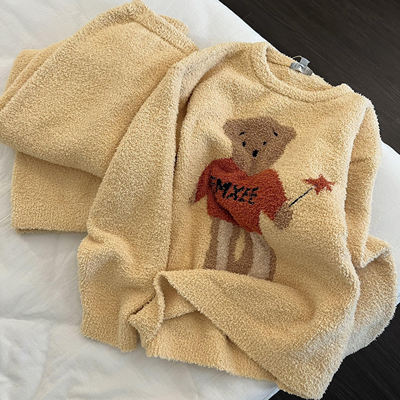 冬天睡衣女ins珊瑚绒加厚加绒小熊可外穿网红爆款保暖家居服套装