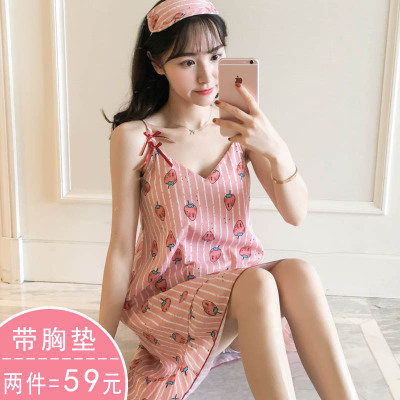 带胸垫纯棉韩版学生可爱风家居服