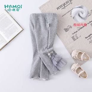 女童裤子秋冬装甜美公主风微喇叭裤小儿童宝宝休闲裤加绒长裤童装