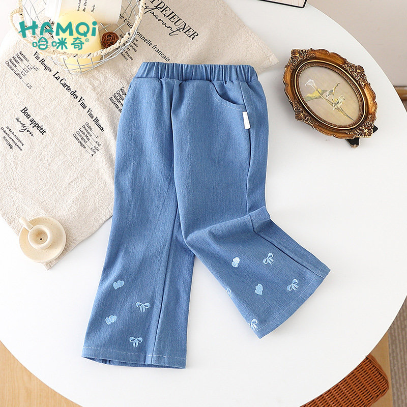 童装女童裤子春秋季新款宝宝小童洋气微喇叭裤儿童百搭牛仔裤长裤