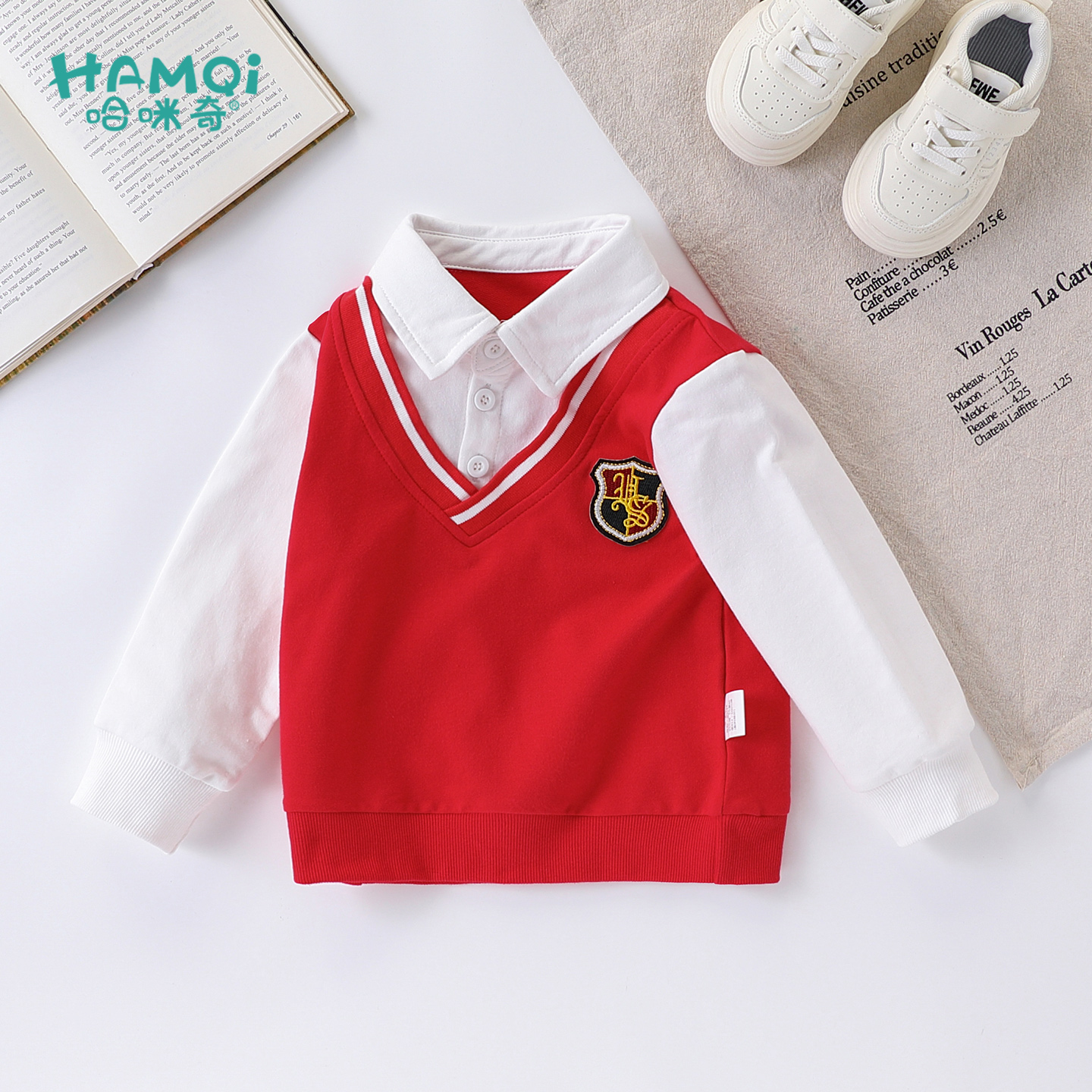 男童卫衣春秋装新款小儿童学院帅气衬衫领上衣宝宝假两件长袖童装