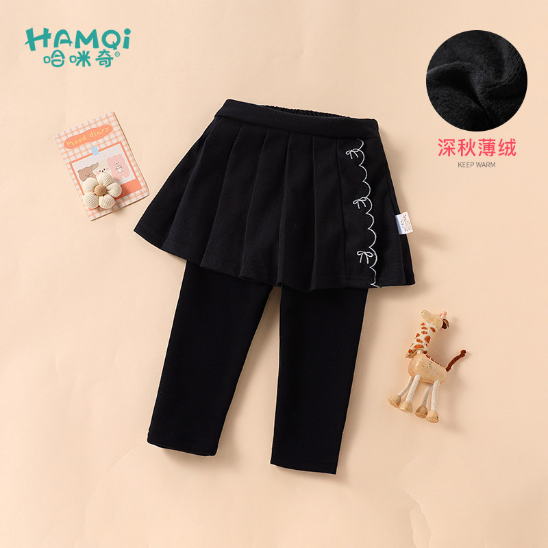 女童加绒裙裤秋冬新款宝宝中小童洋气假两件裤子儿童婴儿保暖长裤