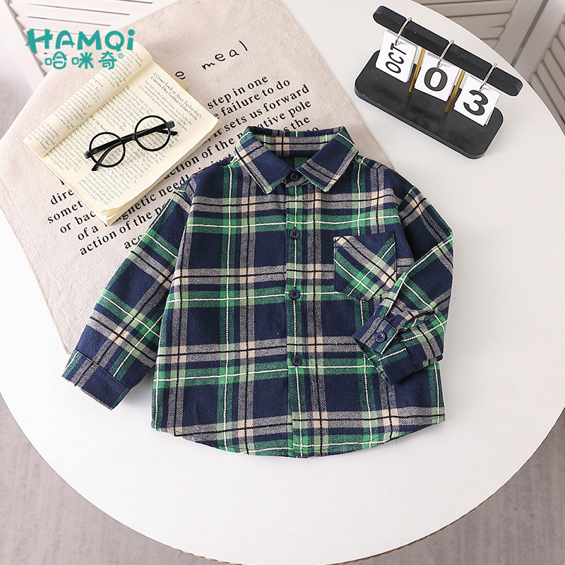男童衬衫春秋新款童装儿童休闲格子衬衣长袖外套小童宝宝帅气上衣