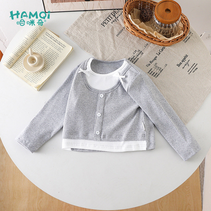 童装女童长袖T恤春季新款女孩小儿童洋气上衣宝宝打底衫拼接衣服